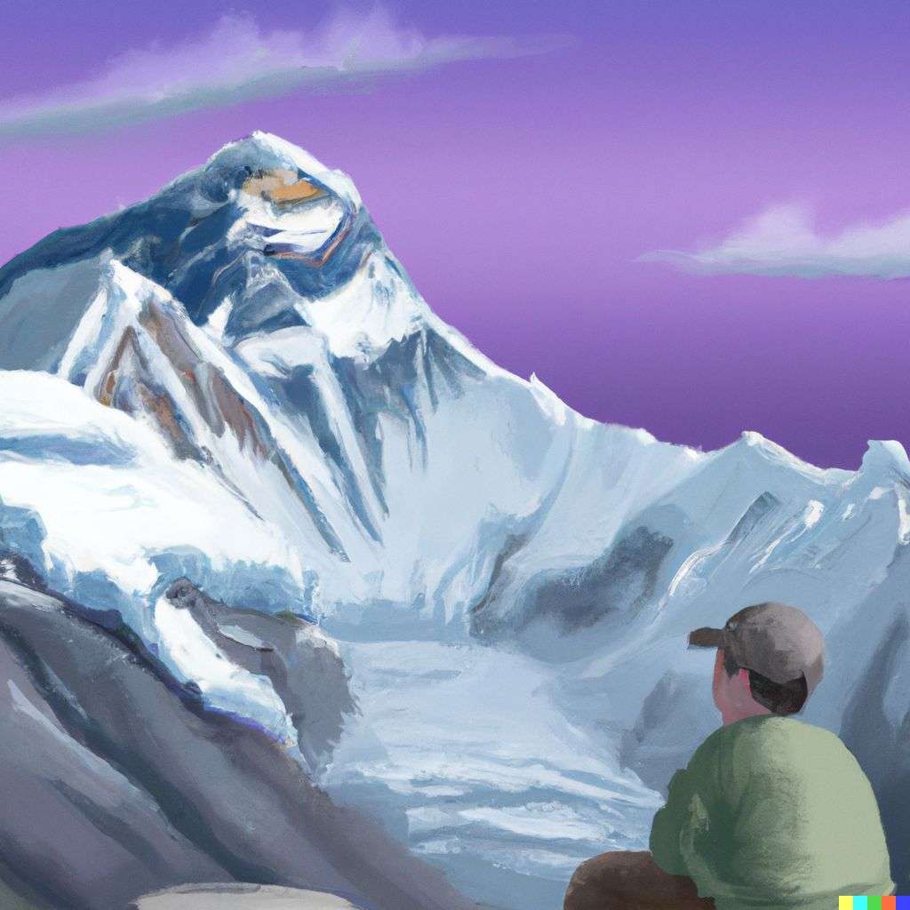 someone gazing at Mount Everest, digital art, 2.5D style